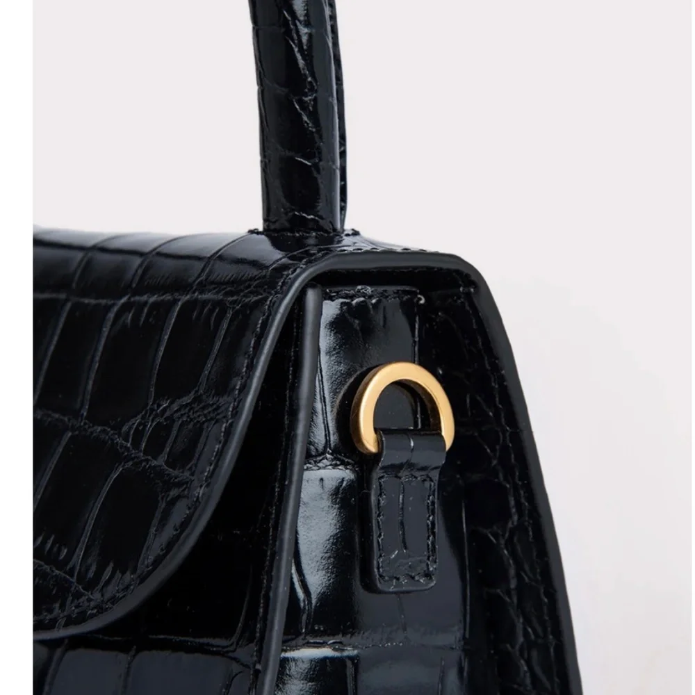 Authentic BY FAR Mini Black Croco Embossed Leather Top Handle/ Crossbody - NWT - Picture 5 of 8